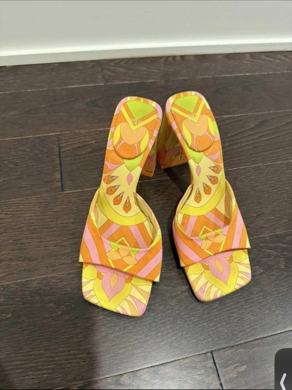 Zara Women’s Patterned Block Heel Sandals - Yellow & Pink - Picture 3 of 3